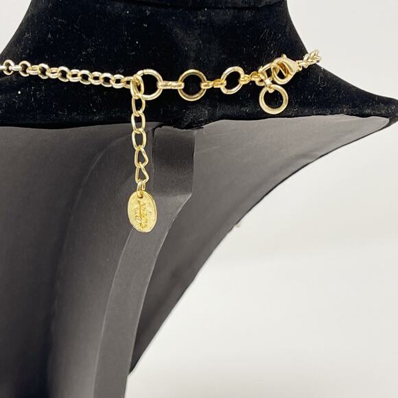 Amrita Singh Gold Tone Chainlink Bib Statement Necklace with Faux Pearl Drop - Picture 6 of 7